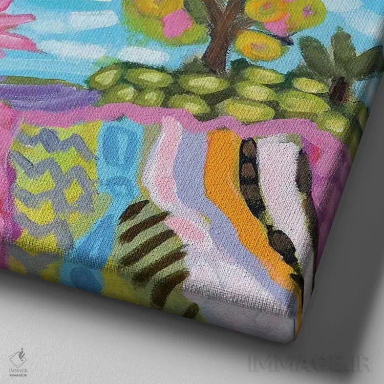 تابلو انتزاعی پناهگاه نخل اثر کارن فیلدز - نمای نزدیک بافت بوم