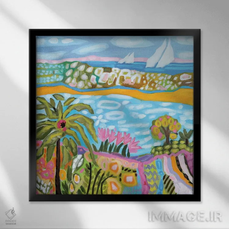 تابلو انتزاعی پناهگاه نخل اثر کارن فیلدز - نمای قابدار مشکی