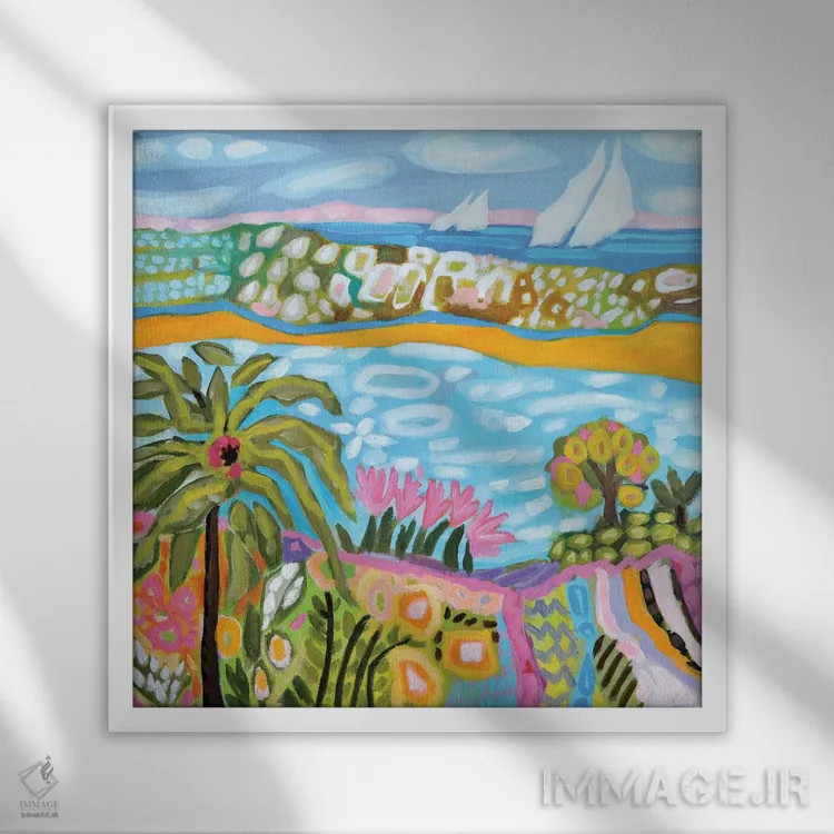 تابلو انتزاعی پناهگاه نخل اثر کارن فیلدز - نمای قابدار سفید