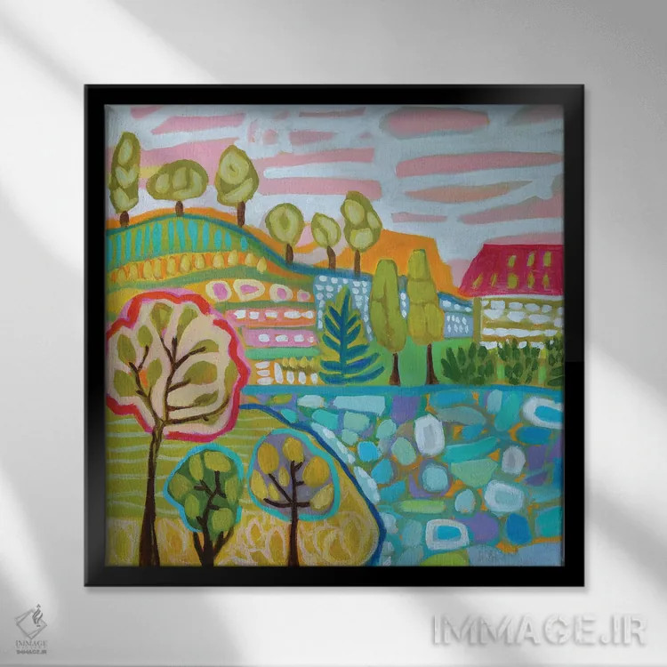 تابلو دکوراتیو مزرعه درخت اثر کارن فیلدز - نمای قابدار مشکی