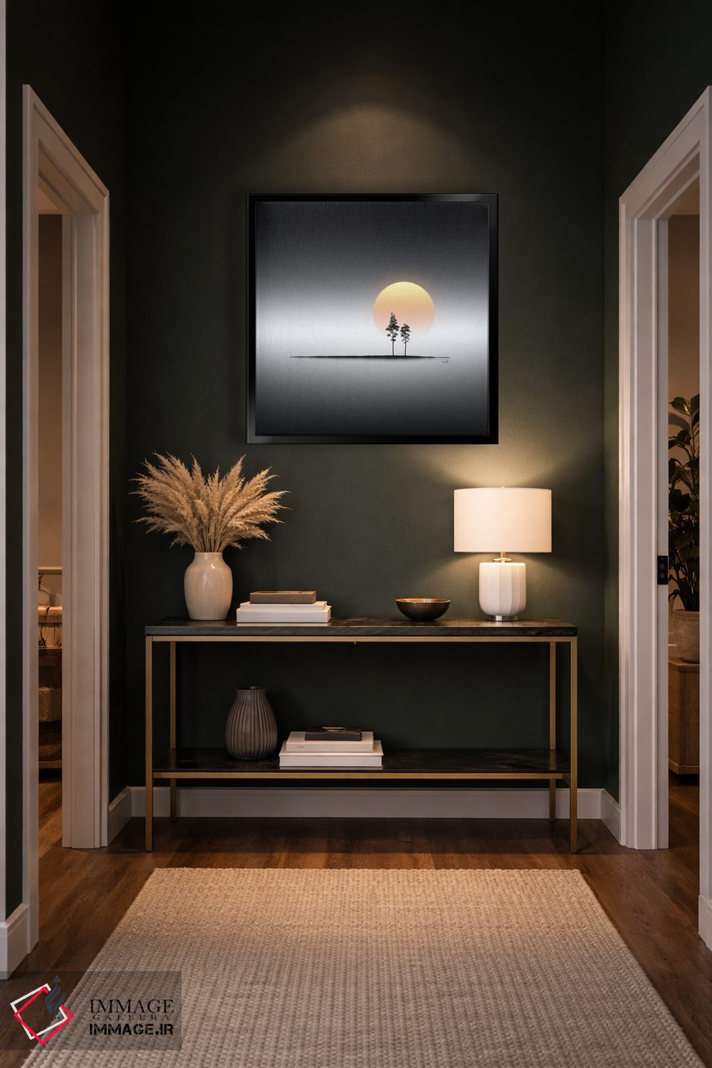 تابلو مینیمال جزیره های کوچک و غروب طلایی زودگذر اثر کاترین فدرر - D5B