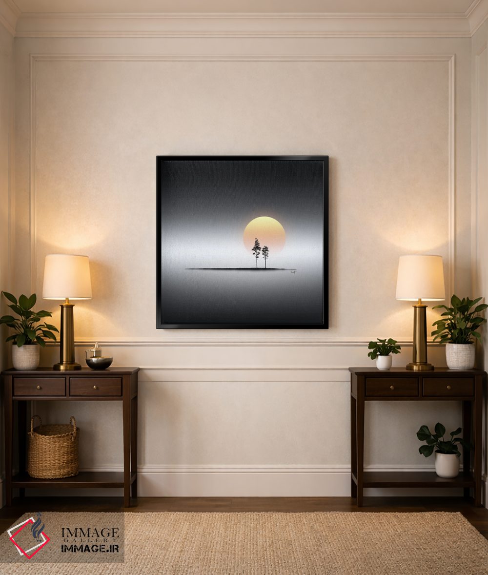 تابلو مینیمال جزیره های کوچک و غروب طلایی زودگذر اثر کاترین فدرر - D6B