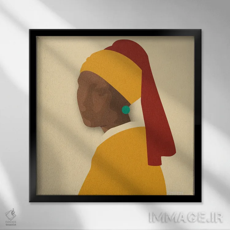 تابلو مینیمال دختر با گوشواره فیروزه ای اثر کمو فرانک - نمای قابدار مشکی