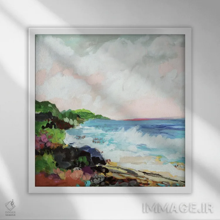 تابلو انتزاعی منظره موج ۷ اثر کارن فیلدز - نمای قابدار سفید