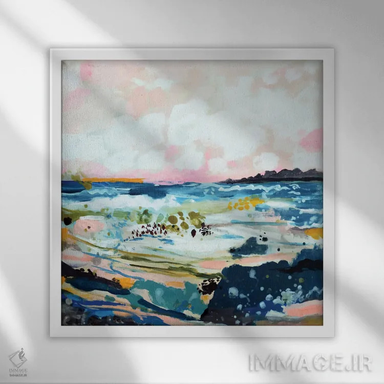 تابلو انتزاعی منظره موج ۴ اثر کارن فیلدز - نمای قابدار سفید