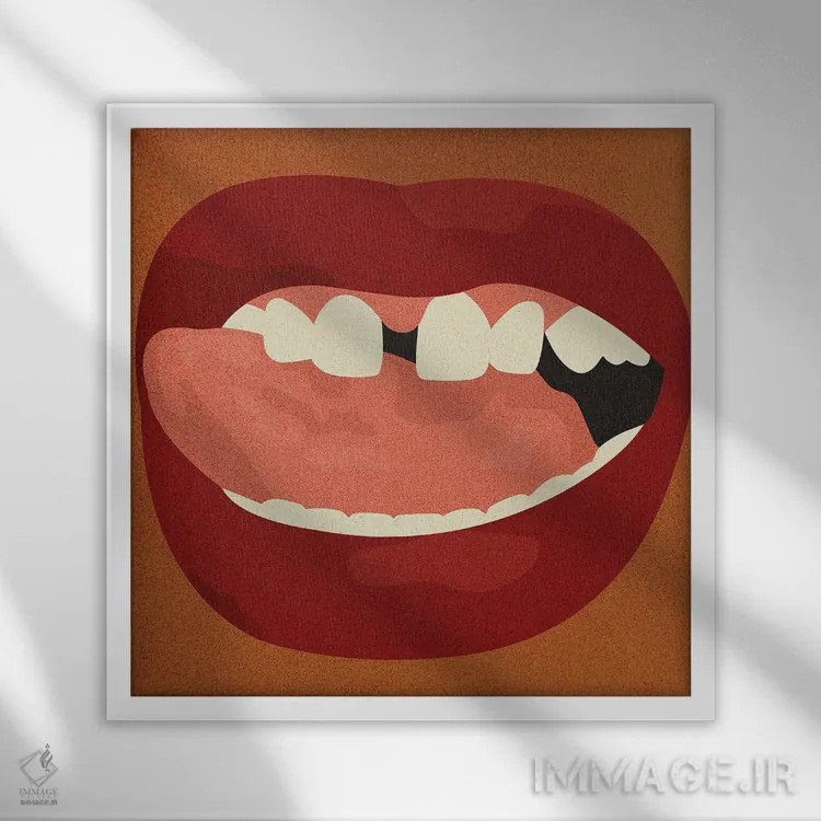 تابلو مینیمال دخترک با دندان فاصله دار اثر کمو فرانک - نمای قابدار سفید