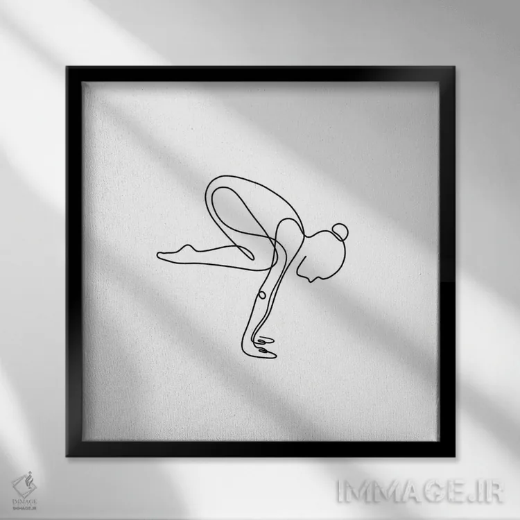تابلو مینیمال ژست درنا یوگا اثر باور کی - نمای قابدار مشکی