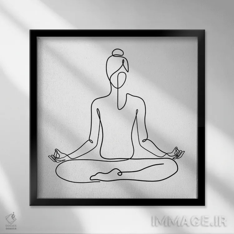 تابلو مینیمال ژست ناماسته یوگا اثر باور کی - نمای قابدار مشکی