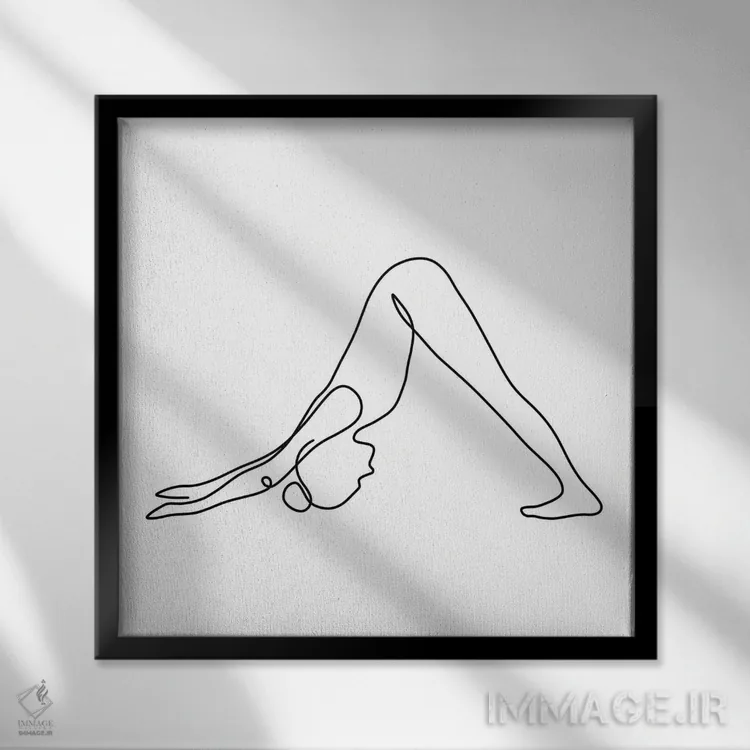 تابلو مینیمال ژست سگ سرپایین یوگا اثر باور کی - نمای قابدار مشکی