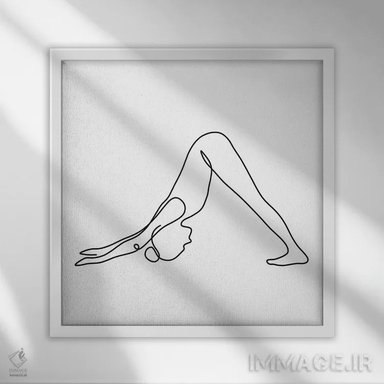 تابلو مینیمال ژست سگ سرپایین یوگا اثر باور کی - نمای قابدار سفید