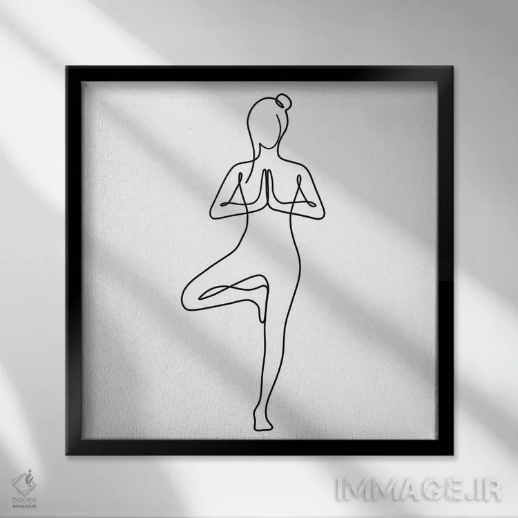 تابلو مینیمال ژست درخت یوگا اثر باور کی - نمای قابدار مشکی