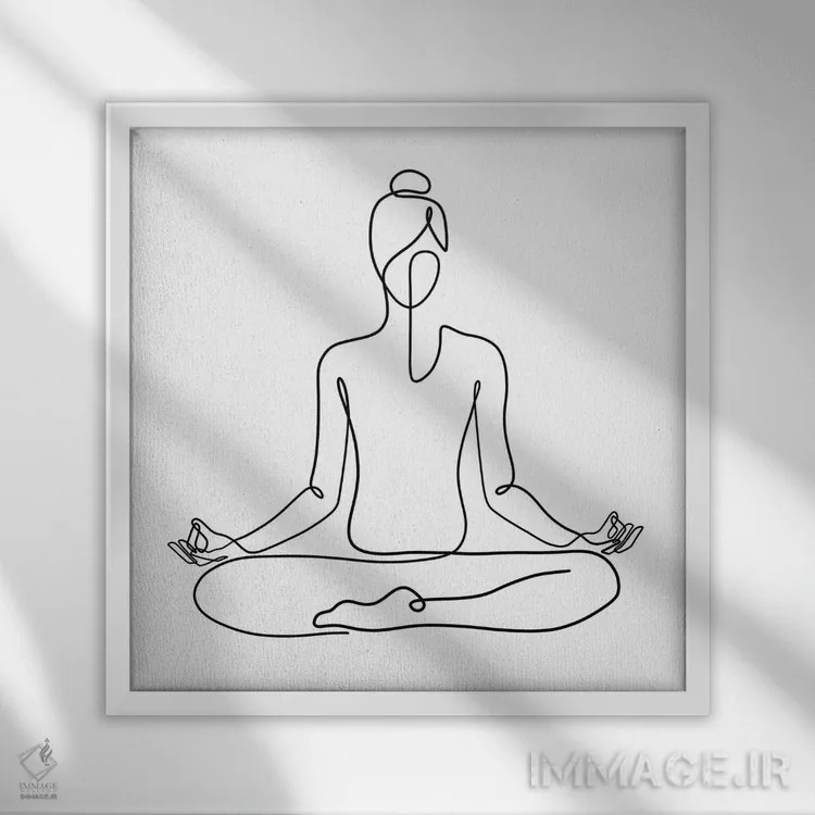 تابلو مینیمال ژست ناماسته یوگا اثر باور کی - نمای قابدار سفید