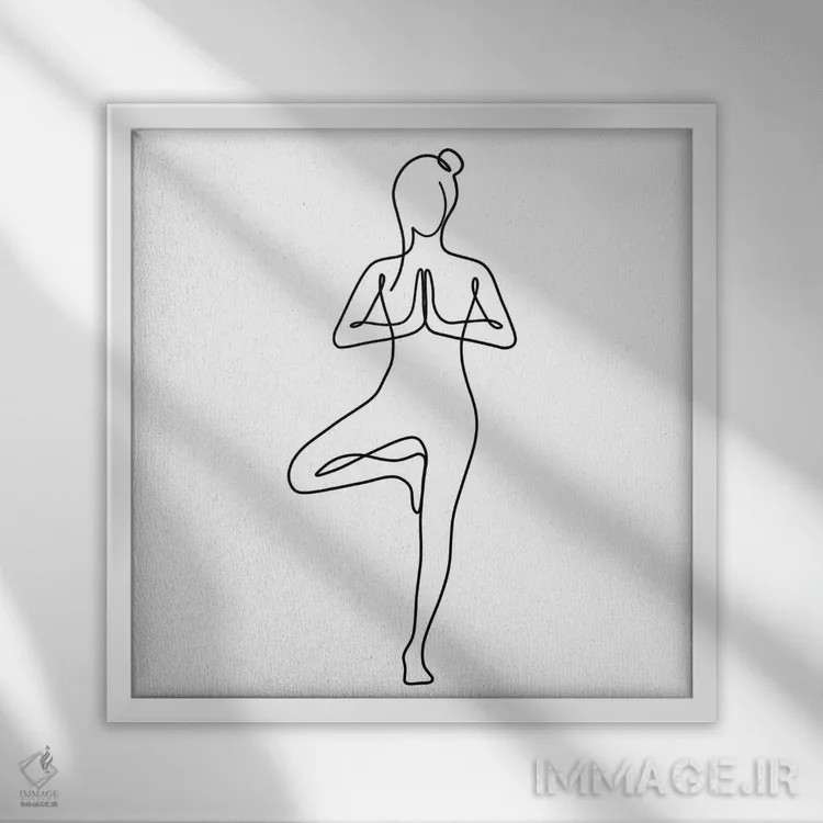 تابلو مینیمال ژست درخت یوگا اثر باور کی - نمای قابدار سفید