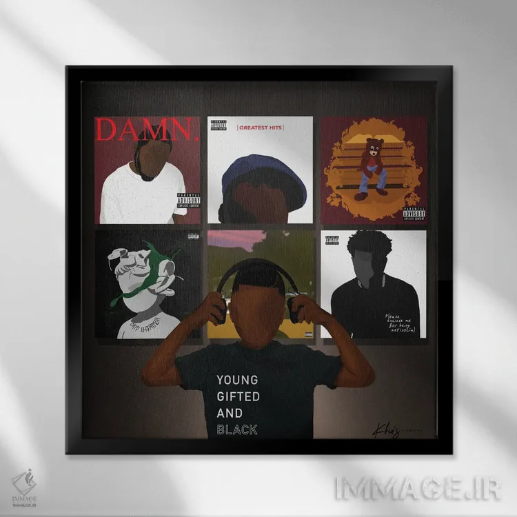 تابلو دکوراتیو قدرت موسیقی اثر خیا ای - نمای قابدار مشکی