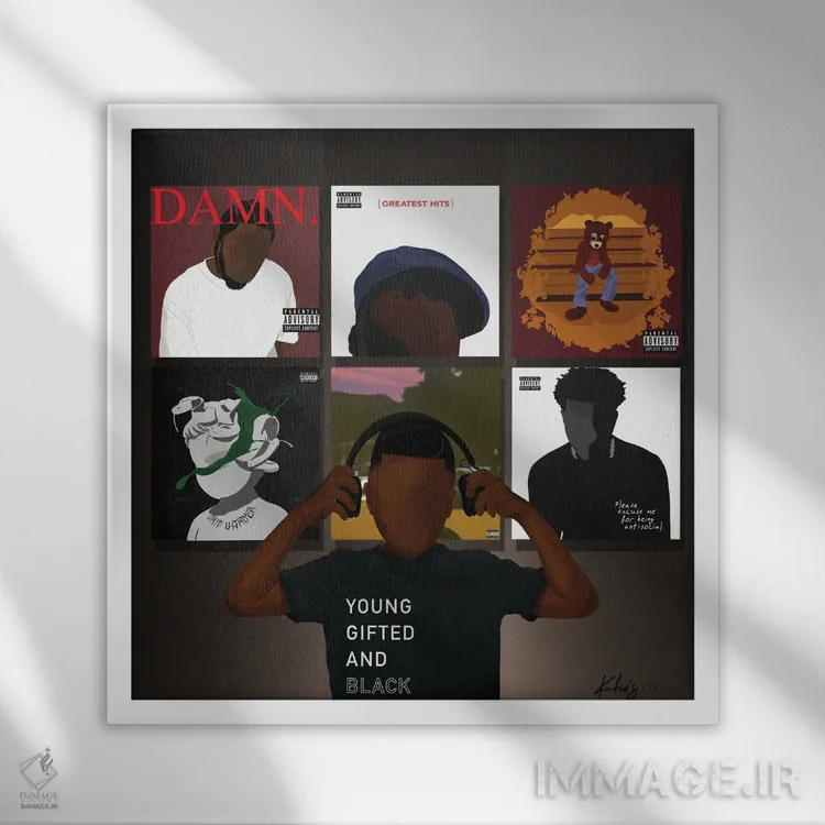 تابلو دکوراتیو قدرت موسیقی اثر خیا ای - نمای قابدار سفید