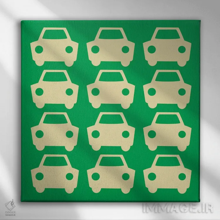 تابلو دکوراتیو ماشین های سبز بیپ بیپ اثر فایو بای فایو کالکتیو - نمای روبهرو روی دیوار