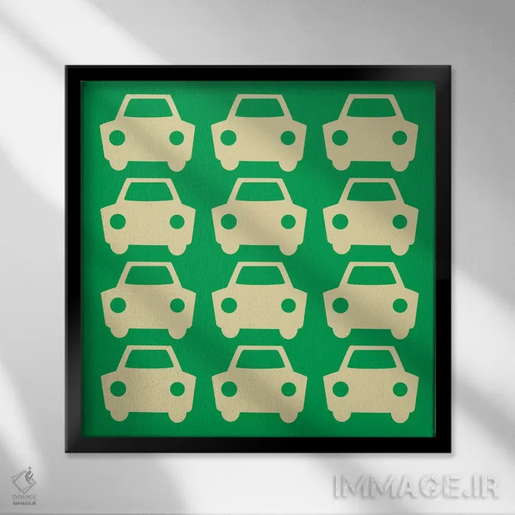 تابلو دکوراتیو ماشین های سبز بیپ بیپ اثر فایو بای فایو کالکتیو - نمای قابدار مشکی