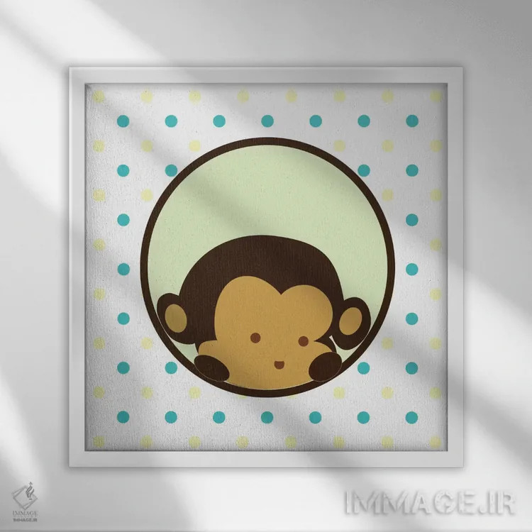 تابلو دکوراتیو صورت میمون خالدار اثر فایو بای فایو کالکتیو - نمای قابدار سفید