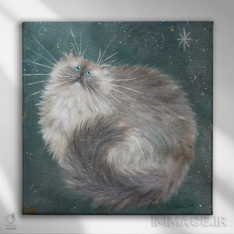 تابلو دکوراتیو طرح نقره ای روی سبزآبی اثر کیم هاسکینز - نمای روبهرو روی دیوار