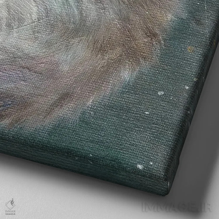 تابلو دکوراتیو طرح نقره ای روی سبزآبی اثر کیم هاسکینز - نمای نزدیک بافت بوم