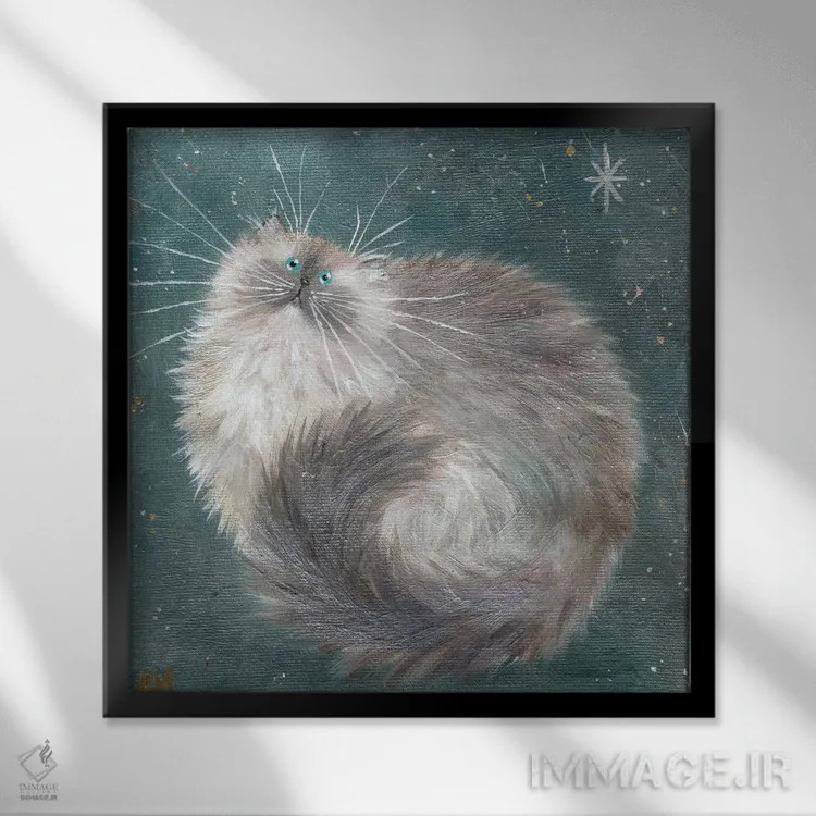 تابلو دکوراتیو طرح نقره ای روی سبزآبی اثر کیم هاسکینز - نمای قابدار مشکی