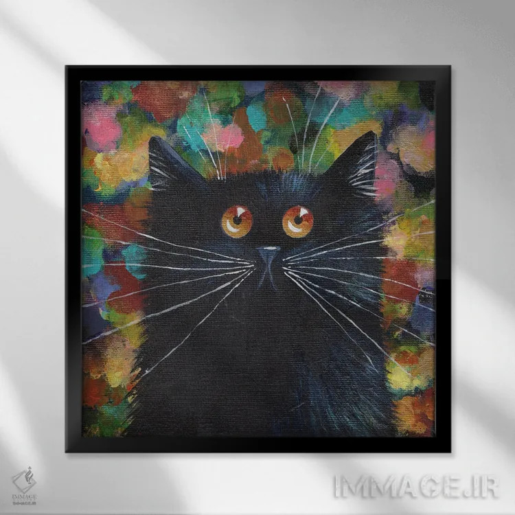 تابلو دکوراتیو گربه سیاه براق اثر کیم هاسکینز - نمای قابدار مشکی