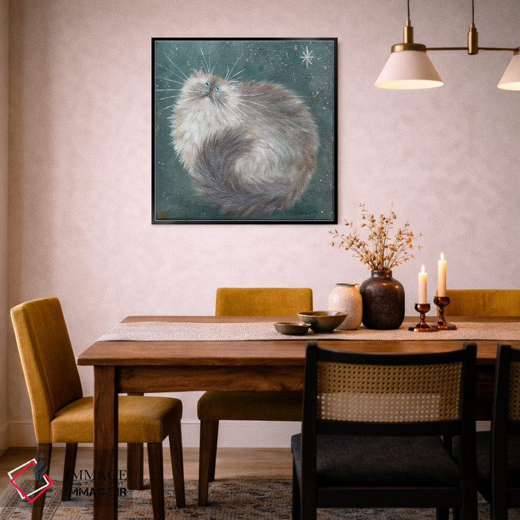 تابلو دکوراتیو طرح نقره ای روی سبزآبی اثر کیم هاسکینز - D6B