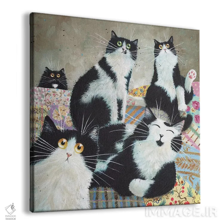 تابلو دکوراتیو گربه های وصله دوزی شده اثر کیم هاسکینز - نمای پرسپکتیو محصول