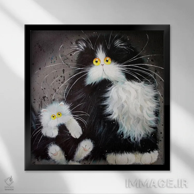 تابلو دکوراتیو داستان دو بچه گربه اثر کیم هاسکینز - نمای قابدار مشکی