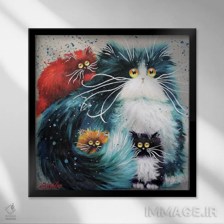 تابلو دکوراتیو والدگری گربه ای اثر کیم هاسکینز - نمای قابدار مشکی