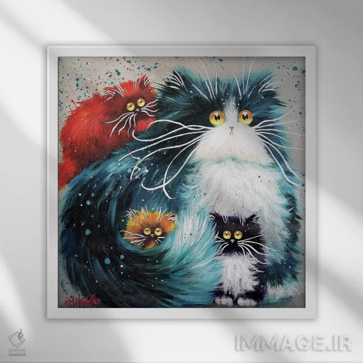 تابلو دکوراتیو والدگری گربه ای اثر کیم هاسکینز - نمای قابدار سفید