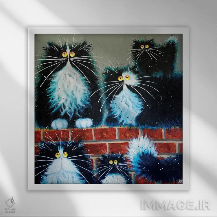 تابلو دکوراتیو دیوار مخصوص گربه ها اثر کیم هاسکینز - نمای قابدار سفید