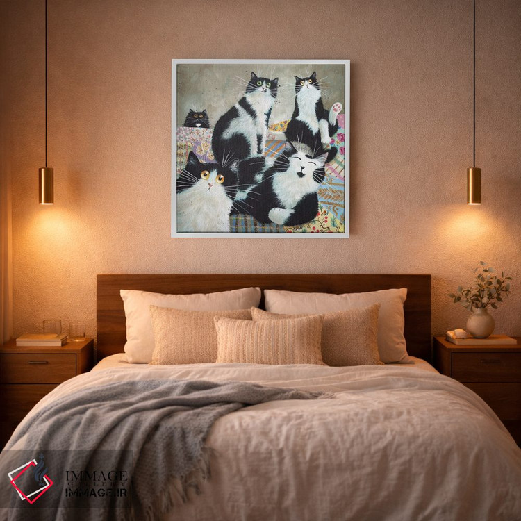 تابلو دکوراتیو گربه های وصله دوزی شده اثر کیم هاسکینز - D3W