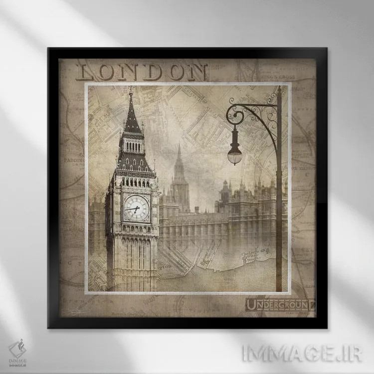 تابلو دکوراتیو لندن فرا می خواند اثر کیت مالت - نمای قابدار مشکی