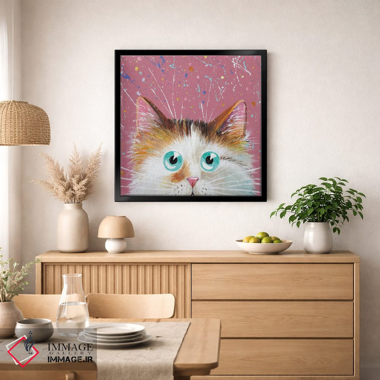 تابلو دکوراتیو نگاه مخفی گربه لاک پشتی روی صورتی پاشیده اثر کیم هاسکینز - D1B