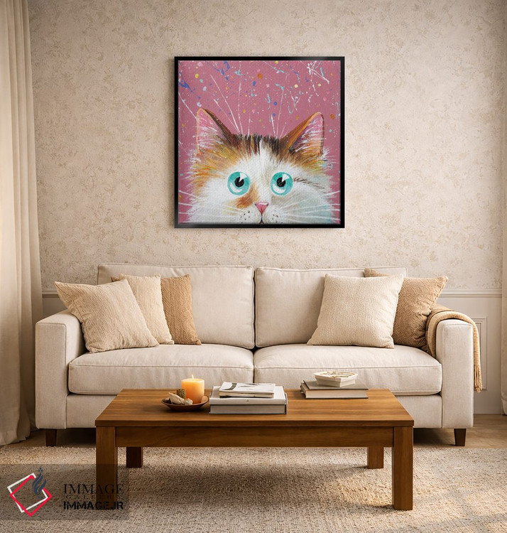 تابلو دکوراتیو نگاه مخفی گربه لاک پشتی روی صورتی پاشیده اثر کیم هاسکینز - D3B