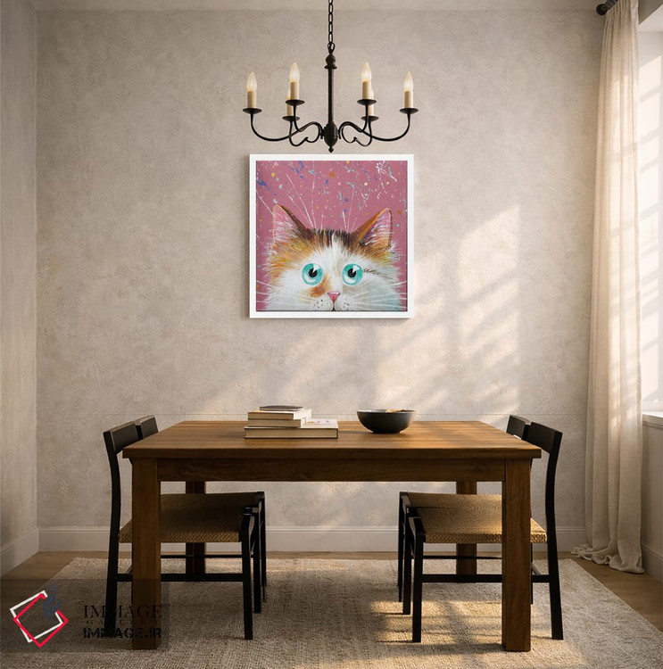تابلو دکوراتیو نگاه مخفی گربه لاک پشتی روی صورتی پاشیده اثر کیم هاسکینز - D4W