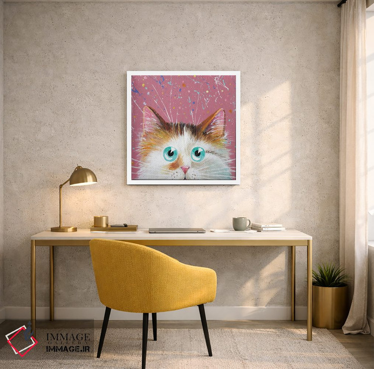 تابلو دکوراتیو نگاه مخفی گربه لاک پشتی روی صورتی پاشیده اثر کیم هاسکینز - D5W