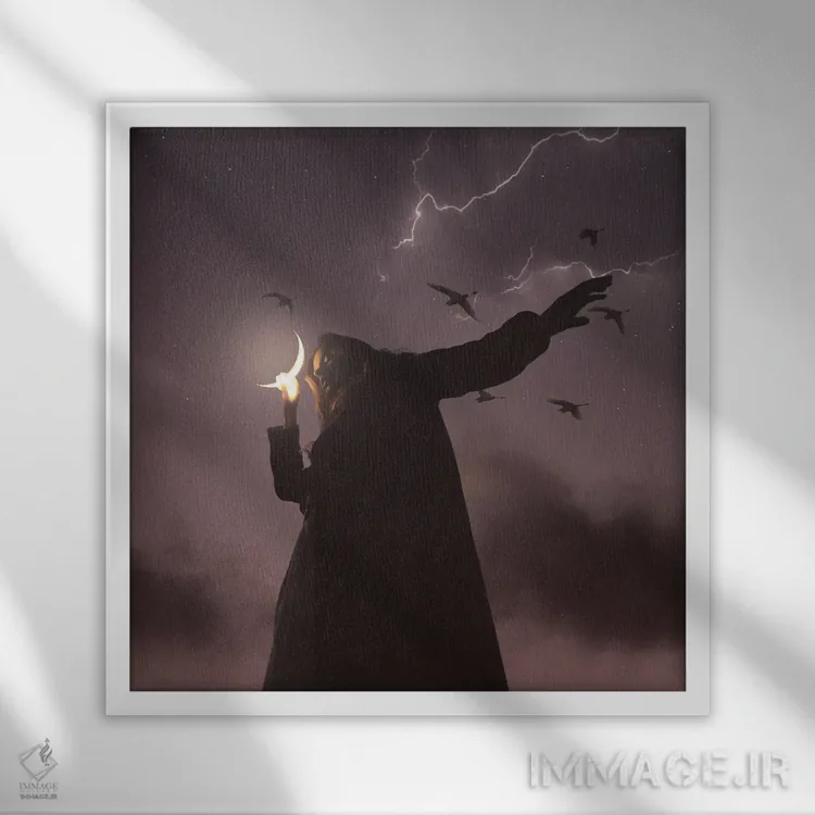 تابلو دکوراتیو رعد و برق اثر مدنایت مون ویژوالز - نمای قابدار سفید