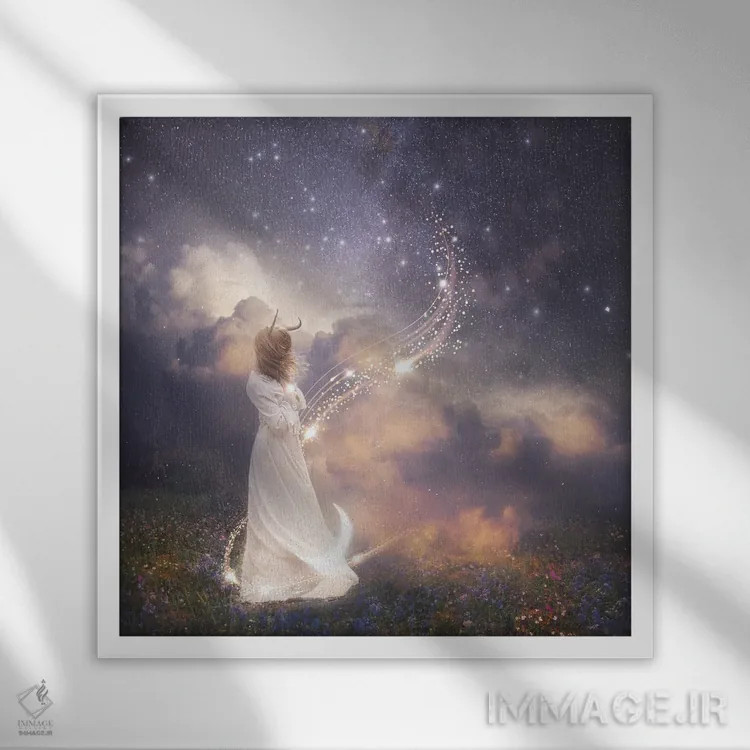 تابلو دکوراتیو ماه نو در برج ثور اثر مدنایت مون ویژوالز - نمای قابدار سفید