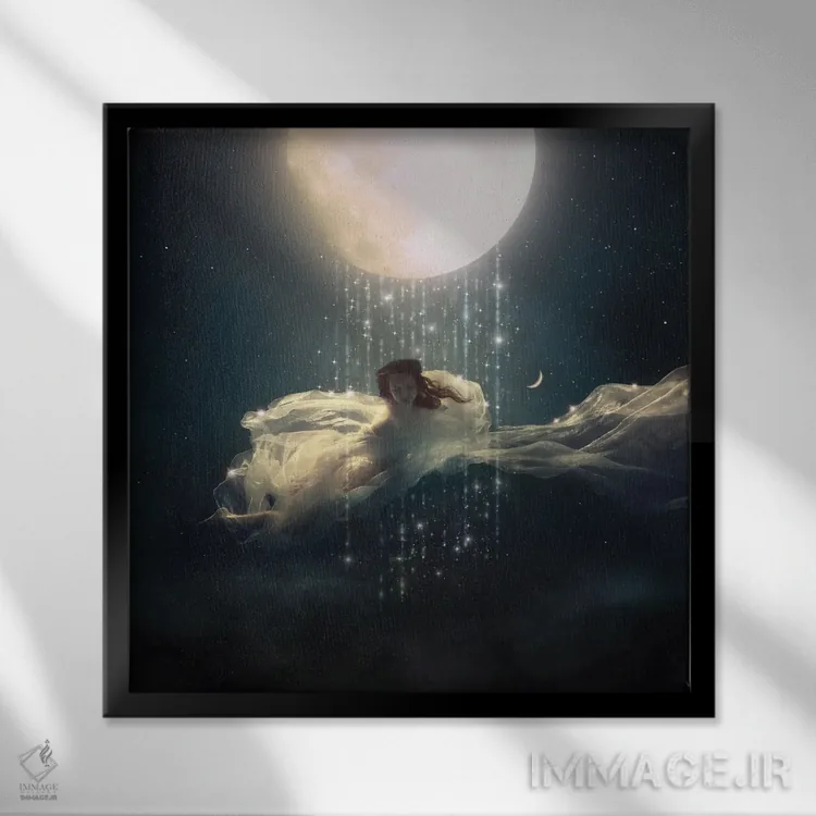 تابلو دکوراتیو ماه کامل در برج دلو اثر مدنایت مون ویژوالز - نمای قابدار مشکی