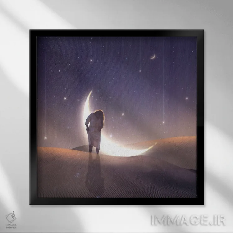 تابلو دکوراتیو رویاهای صحرا اثر مدنایت مون ویژوالز - نمای قابدار مشکی