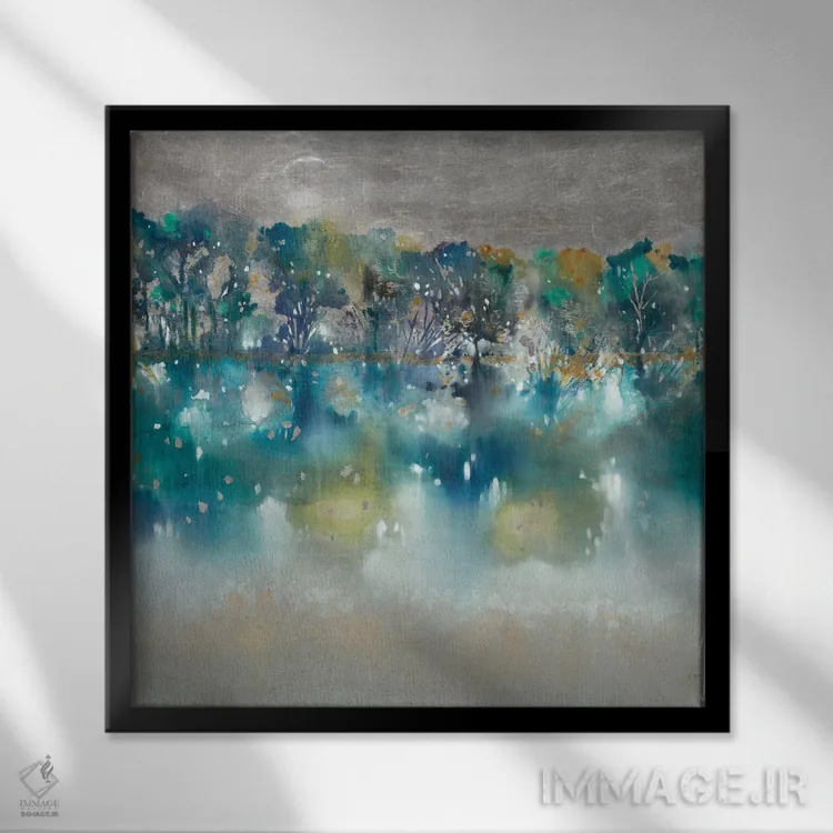 تابلو انتزاعی کنار دریاچه اثر کی. ناری - نمای قابدار مشکی