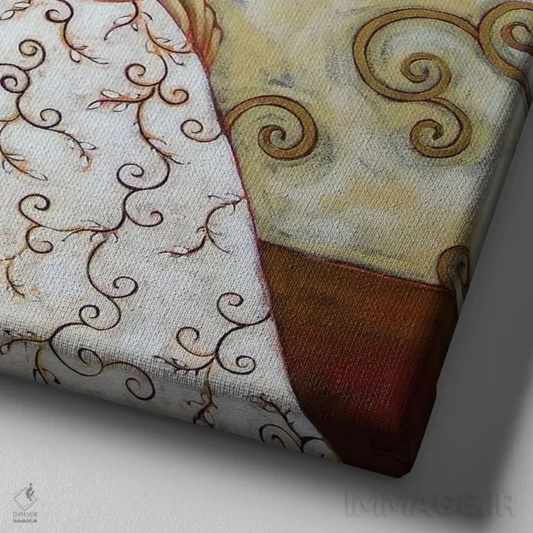 تابلو دکوراتیو زن با منظره زمستانی و گل رز اثر کارن ریگر - نمای نزدیک بافت بوم