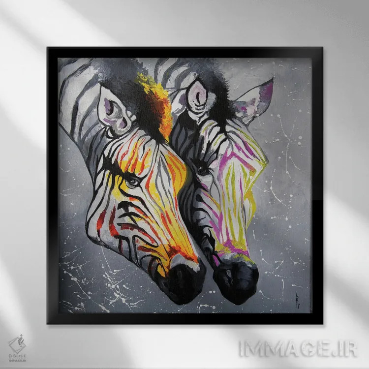 تابلو دکوراتیو گورخرها اثر کوپتسووا آرت - نمای قابدار مشکی