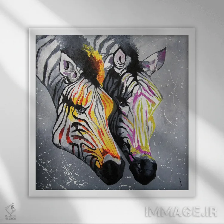 تابلو دکوراتیو گورخرها اثر کوپتسووا آرت - نمای قابدار سفید