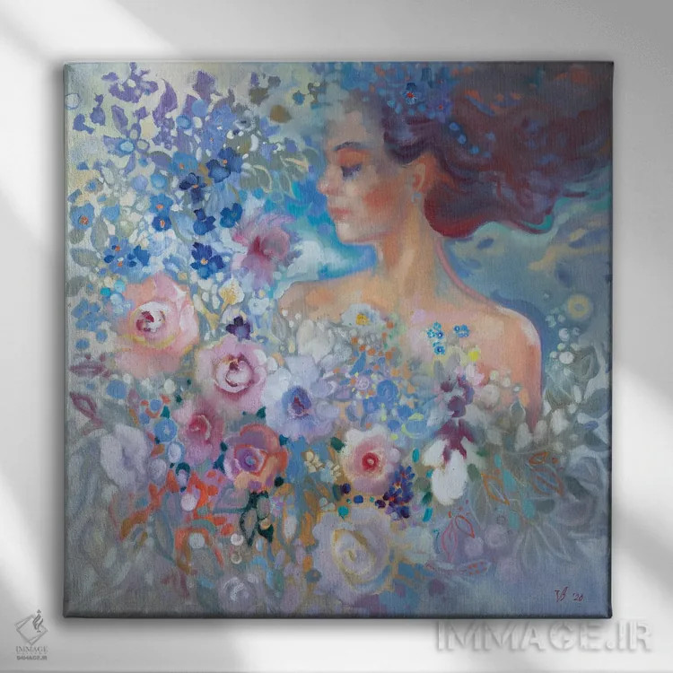 تابلو دکوراتیو پری گل های رز اثر کاتارینا والوا - نمای روبهرو روی دیوار