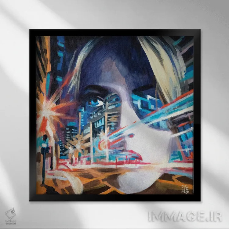 تابلو دکوراتیو حرکت نئونی اثر کاترینا بورتسووا - نمای قابدار مشکی