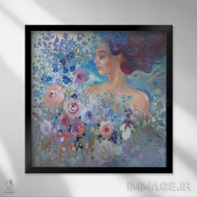 تابلو دکوراتیو پری گل های رز اثر کاتارینا والوا - نمای قابدار مشکی