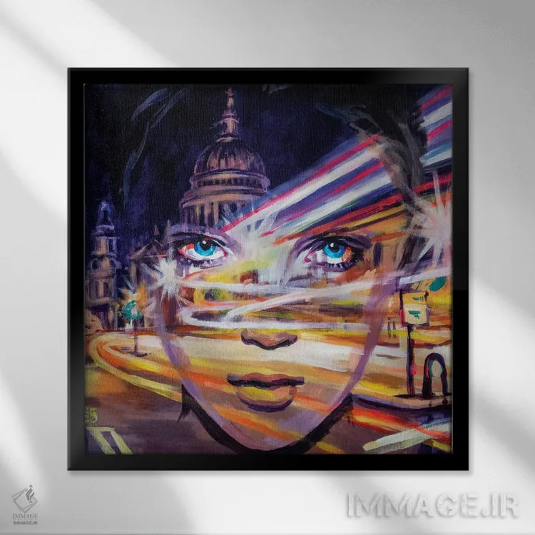 تابلو دکوراتیو نور شهر اثر کاترینا بورتسووا - نمای قابدار مشکی